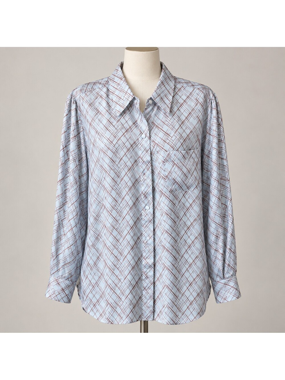 Equipment Femme XL Pale Blue Brown Crosshatch Button Front Blouse